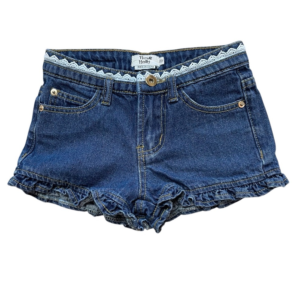 Mini Molly Girls Denim Lace Trim Ruffle Shorts Size 4/6Y